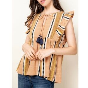 THML June Stripe Boho Ruffle Sleeve Top